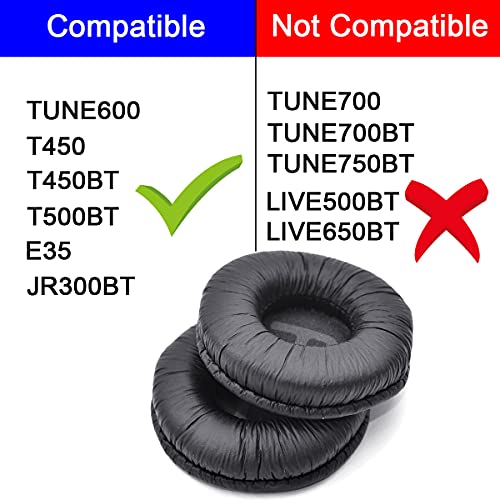 Earpads for Tune 600 BTNC 500BT T450, Replacement Ear Cushion Pads with Protein Leather and Memory Foam for Tune T450BT 500 JR300 Wireless Headphones, Pack of 2, Black - color: Black