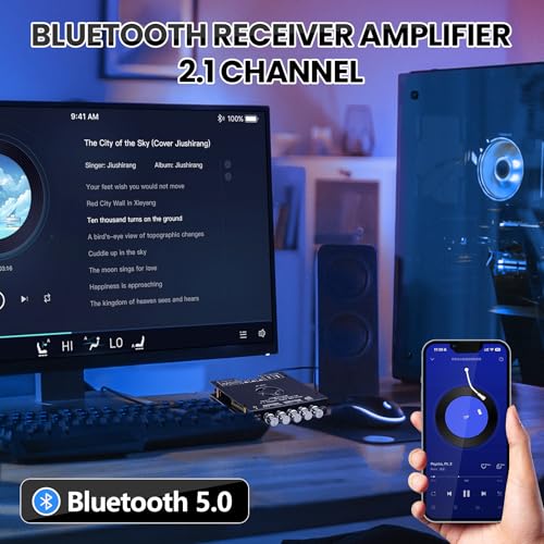 ZK-HT21 Bluetooth Amplifier Board 160W×2+220W Subwoofer 2.1 Channel | Audio Amplifier Bluetooth Module with Treble and Bass Control,AUX/Bluetooth/USB Inputs for Passive Speakers