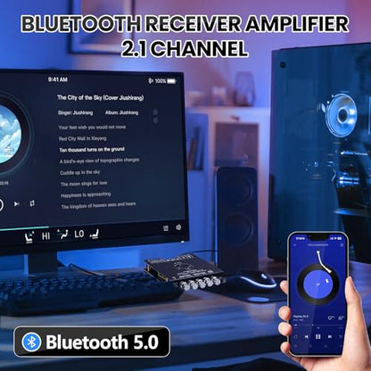 ZK-HT21 Bluetooth Amplifier Board 160W×2+220W Subwoofer 2.1 Channel | Audio Amplifier Bluetooth Module with Treble and Bass Control,AUX/Bluetooth/USB Inputs for Passive Speakers