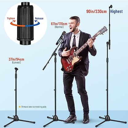 CAHAYA Mic Stand Heavy-Duty Super Resistent Tripod Boom Height Adjustable | Universal Microphone Arm Stand with 2 Mic Clips 3/8" to 5/8" Adapter for Most Mics for Singing Wedding Performance Podcast