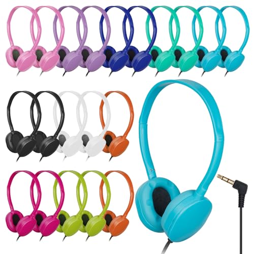 20 Pack Bulk Headphones Multi Color | Classroom School, Wholesale Durable Earphones, For Students Teens Children and Adult