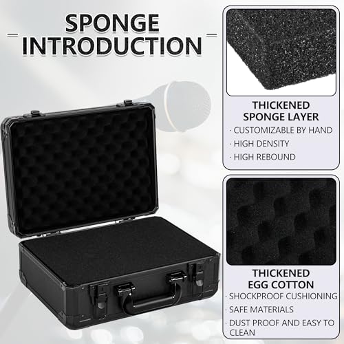 14 Inch Carrying Case with Customizable Pre-Diced Foam | Aluminum Case, Aluminum Alloy Sturdy Build, Storage Case for Microphone, Equipment, Camera, Tools, Recorder, etc - size: 14.1x10x5.9 Inch
