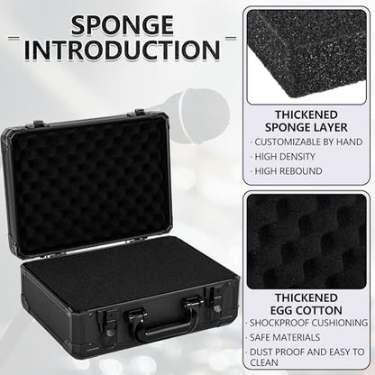 14 Inch Carrying Case with Customizable Pre-Diced Foam | Aluminum Case, Aluminum Alloy Sturdy Build, Storage Case for Microphone, Equipment, Camera, Tools, Recorder, etc - size: 14.1x10x5.9 Inch