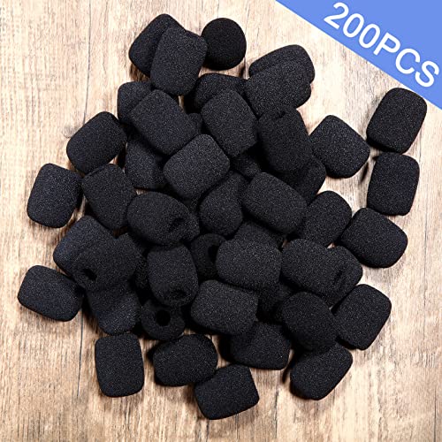 200 Pieces Mini Foam Microphone Windscreen Mic Covers Foam Protection for Small Lapel and Headset Microphones Noise Reduction, Black