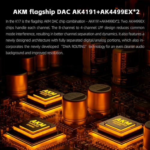 FiiO K17 Desktop DAC&Headphone Amplifier AK4191+AK4499EX*2, 31-Band PEQ, MQA,Support DSD512 32Bit/768kHz with Remote Control (Black) - color: Black
