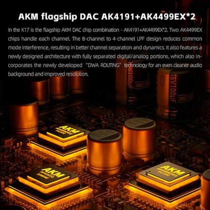 FiiO K17 Desktop DAC&Headphone Amplifier AK4191+AK4499EX*2, 31-Band PEQ, MQA,Support DSD512 32Bit/768kHz with Remote Control (Silver) - color: Silver
