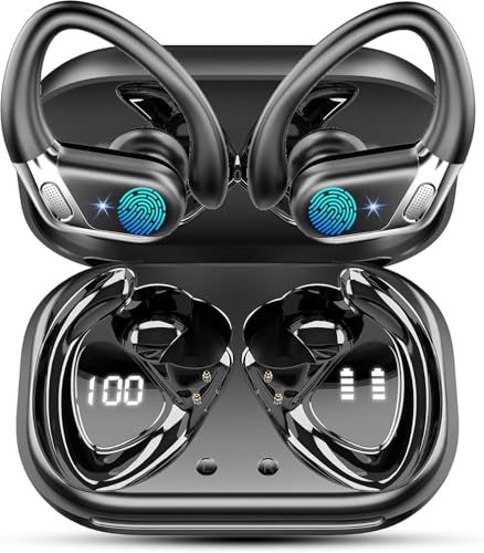 Wireless Earbuds, 2026 Bluetooth 5.4 Headphones, ENC Noise Canceling Mic | 60Hrs+ Stereo Wireless Headphones, IP7 Waterproof Bluetooth Earbuds, Sport Earhooks, Dual LED Display, for Workout, Running - color: DarkSlateGrey