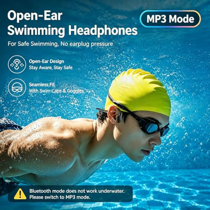 Full-Coverage Liquid Silicone Swimming Headphones,IP68 Waterproof Underwater Headphones, Bluetooth 6.0&MP3 with 32GB Memory Card,Soft/Skin-Comfortable Open Ear Bone Conduction Swim Earbuds(Black - color: Black