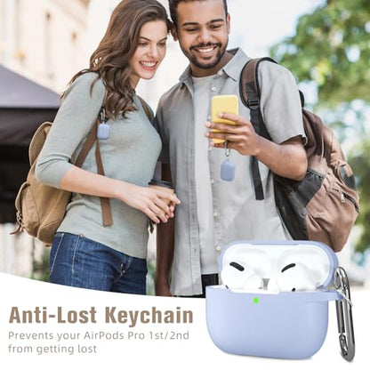Hamile Compatible AirPods Pro Case - Protective Silicone Shockproof Cover Skin for Apple AirPod Pro 2019 Charging Case, with Keychain, Lilac - color: Lilac