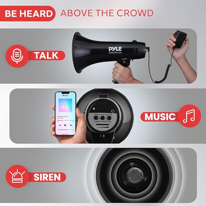 Pyle Megaphone Speaker PA Bullhorn - Built-in Siren 40 Watts Adjustable Vol Control & 1000 Yard Range - Football Soccer Baseball Hockey Basketball Cheerleading Fans Coaches & Safety Drills - PMP43IN, Black