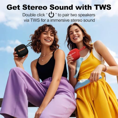 Bobtot Portable Bluetooth Speaker, IPX7 Waterproof, TWS Pairing, Red | Wireless Shower Speaker with 16 Hours Playtime, Loud Stereo Sound, Built-in Microphone, Small Size with Carrying Lanyard - color: Red