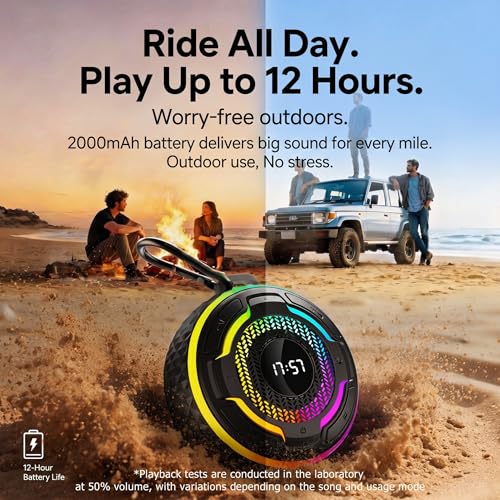 Waterproof Speaker Bluetooth,Portable Magnetic IPX7 Shower Speaker with 360° Surround Sound 10W, Bluetooth 5.3, Mic & LED Light, Hook & Lanyard, 12H Playtime for Bathroom, Outdoor, Beach （black）