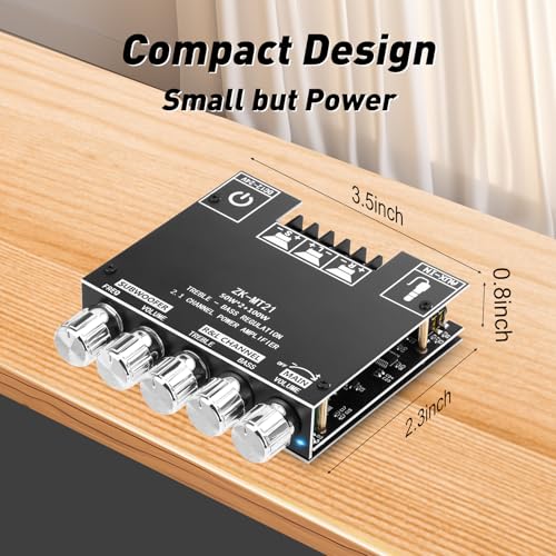 Daakro ZK-MT21 Bluetooth Amplifier Board,50W+50W+100W 2.1 Channel Subwoofer Amp Board with Treble/Bass/Sub Control,DC 9-24V, Bluetooth and AUX Inputs, DIY Wireless Speakers AMP Board, Password Free - color: ZK-MT21