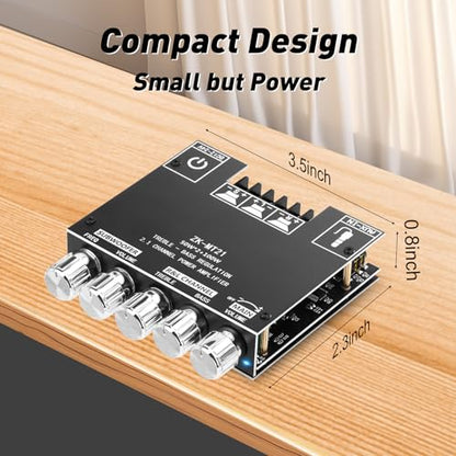 Daakro ZK-MT21 Bluetooth Amplifier Board,50W+50W+100W 2.1 Channel Subwoofer Amp Board with Treble/Bass/Sub Control,DC 9-24V, Bluetooth and AUX Inputs, DIY Wireless Speakers AMP Board, Password Free - color: ZK-MT21