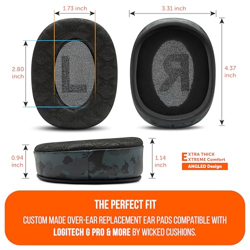 WC Freeze G Pro X - Angled Cooling Gel Earpads for Logitech Gpro X | Made by Wicked Cushions | Extreme Comfort, Angeled Design, New Freeze V2 Cooling Fabric, Extra Thick | Black Camo - color: Black Camo