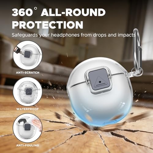[Safety Lock] Compatible with Google Pixel Buds 2A Case, TPU Anti-Yellowing Shockproof Protective Cover for Google Pixel Buds 2A 2025, Includes Cleaning Kit & Carabiner (Transparent) - color: Transparent