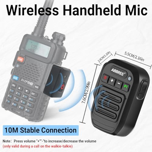 ABBREE Ham Radio Wireless Handheld Speaker Mic, 2 Pin Shoulder Microphone for Baofeng 5RM UV-5R,BF-F8HP PRO,AR-152,K5PLUS,GM-15Pro,UV-5G Plus UV-32 GM21 Walkie Talkie Accessories (Black) - color: Black