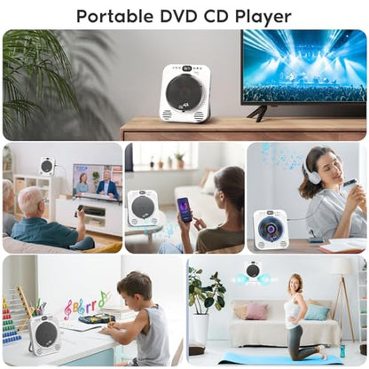 Mini CD DVD Player for TV - Portable Bluetooth CD DVD Player with HDMI & AV Cables, Built-in Speakers, USB/AUX Playback, 1080P Upscaling, Wall-Mountable Compact Desktop Player for Home