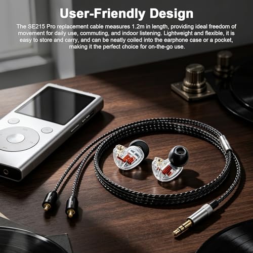 SE215 Cable Compatible with Shure SE215, SE215 Pro, SE315, SE425, SE425 Pro, SE535, SE846, UE900 Earbuds, MMCX to 3.5mm Cable for PS4, PS5, Tablets, Laptops, Smartphones (No Mic)