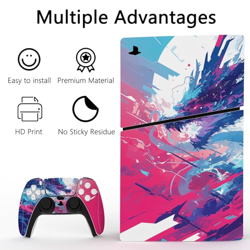 PlayVital Full Set Skin Sticker for ps5 Slim Console Disc Edition (The New Smaller Design), Vinyl Skin Decal Cover for ps5 Controller & Headset & Charging Station - Neon Dragoon - color: Neon Dragoon