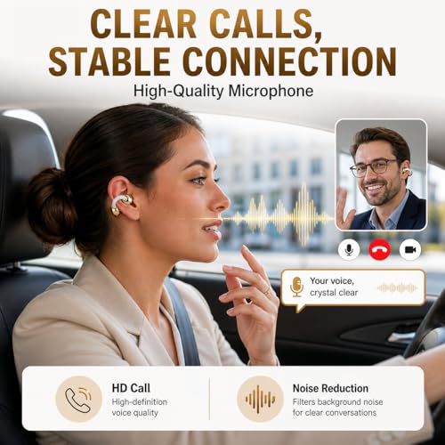Carrying Bag Battery Compartment Smart Wireless Earbuds Bluetooth 6.0 Open Ear Clip Headset Built-in Mic Ear Hook Design Compatible with iOS and Android (White) - color: White