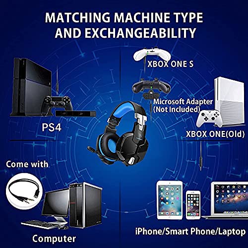 Gaming Headset for PS4 Xbox One PC PS5,Over Ear Wired Gaming Headphones with Microphone Noise Cancelling,Flip-to-Mute,Bass Surround Sound,Lightweight,Soft Memory Earmuffs,Black Blue