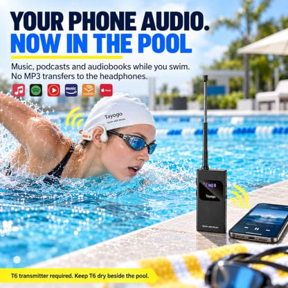 Tayogo Swimming Headphones, Waterproof Bone Conduction Headsets, Swim Coach Communicator, Waterproof Headphones for Spotify, Amazon Music, YouTube, Stream with Your Swimming, NO MP3 Download - color: SwimMusic Combo - White