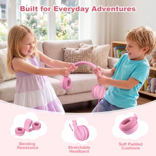 AILIHEN I35 Kids Headphones for School with Mic, 93dB Volume, Rose Pink | Wired On Ear Headphones for Kids Girls, Foldable Lightweight Headphone for Classroom Learning & Entertainment Travel Computer - color: Rose Pink