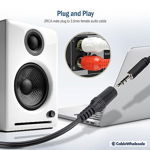 QualConnect 3.5mm Stereo to Dual RCA Audio Adapter Cable, 3.5mm Female to Dual RCA Male (Red/White), 6 inch