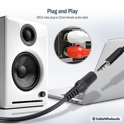 QualConnect 3.5mm Stereo to Dual RCA Audio Adapter Cable, 3.5mm Female to Dual RCA Male (Red/White), 6 inch