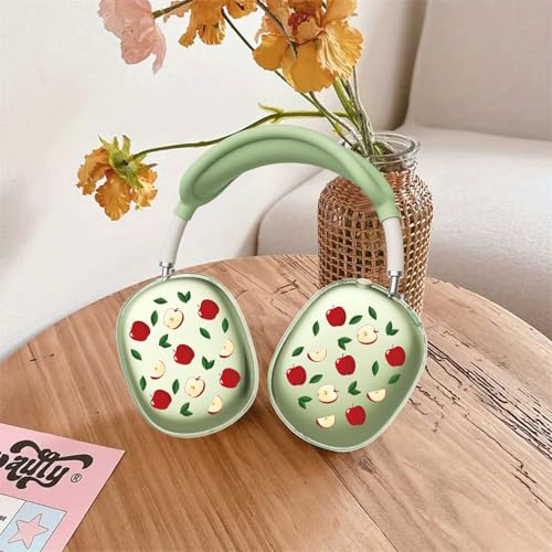 Cute Apple Pattern Clear Case for Airpods Max Headphones Unique Fruit Design Soft TPU Ear Cups Cover Anti-Scratch Silicone Ear Pad Protective Case 53 Headband Cover for Apple Airpods Max - color: Green apple 03