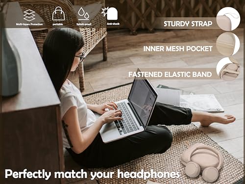 Ginsco Universal Headphone Case Compatible with JBL Tune 510BT 720BT, Sony WH-CH 720N/WH-CH520, with Sony/JBL/Soundcore Life Q20i Q30/BERIBES/TOZO/KVIDIO etc Wireless Headphones Beige - color: Beige