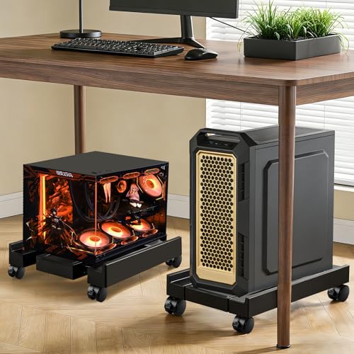 Mobile CPU Stand Adjustable Computer Tower Stand Fits Most PC | CPU Holder with Cooling Fan and 4 Caster Wheels , Adjustable Width Under Desk PC Floor Stand for Office, Home and Classroom