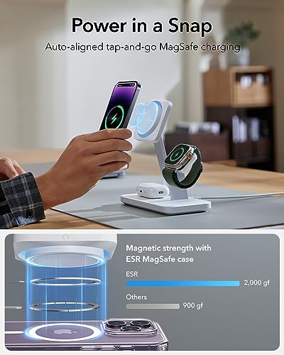 ESR 25W 3-in-1 Charger Stand for Magsafe, Made for Apple-Certified | Magnetic Wireless Charger with Cryoboost, Phone Cooling Charging Station for iPhone 17-12/Apple Watch/AirPods Pro, White