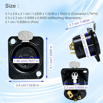 RIVIERA XLR Panel Mount Chassis 3pin Female Black Nickel-Plated Metal Housing and 24K Gold-Plated Contacts (5 Female Black) - color: Black, size: Female
