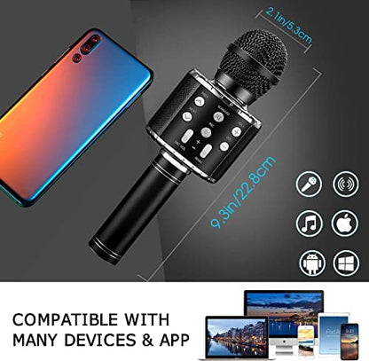 ShinePick Karaoke Microphone, 4 in 1 Wireless Microphone with LED Lights Handheld Portable Karaoke Machine, Home KTV Player, Compatible with Android & iOS Devices(Black) - color: black