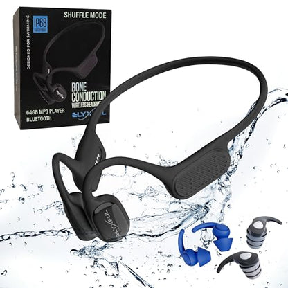 Bone Conduction Swimming Headphones, IP68 Waterproof Bluetooth & 64GB MP3 Player, Open-Ear Water Headphones for Swimming with Mic, Secure Fit, Great for Running, Cycling, and Workouts