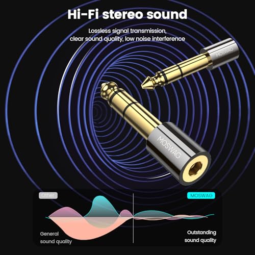 MOSWAG 6.35mm (1/4 inch) Male to 3.5mm (1/8 inch) Female Stereo Audio Jack Adapter for Aux Cable, Guitar Amplifier, Headphone, 2 Pack - size: 2 Pack
