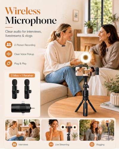 UBeesize 71" Vlogging Kit, Face Tracking Tripod, Desk Stand, Mics & Light - size: 71in