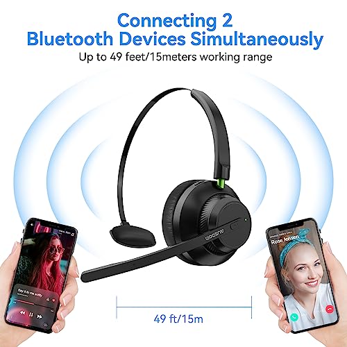 AUSDOM Trucker Bluetooth Headset with Microphone: A2301 Wireless 5.2 On-Ear Headset with AI Noise Cancelling Mic & Mute Button, 50H Playtime for Work from Home Office Call Center Cellphones Laptop