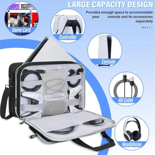 AKOZLIN Full Padded Carrying Travel Bag Compatible with PS5/PS5 Pro Console Monitor,Headset,Game,Charger & Accessories Storage Case [Video Game]