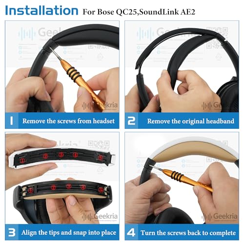 Geekria Protein Leather Headband Pad Compatible with Bose SoundLink AE2, QC25 (Do Not Fit Bose AE2) Headphones, Replacement Band Repair Part (White+Brown) - color: Brown