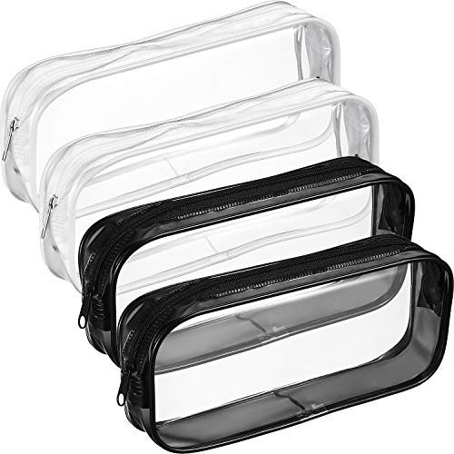 Tatuo 4 Pieces Clear PVC Bags Big Capacity Zipper Pencil Pouch Case Travel Luggage Makeup Cosmetic Bag(Black and White) - color: Black and White