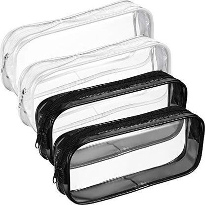 Tatuo 4 Pieces Clear PVC Bags Big Capacity Zipper Pencil Pouch Case Travel Luggage Makeup Cosmetic Bag(Black and White) - color: Black and White