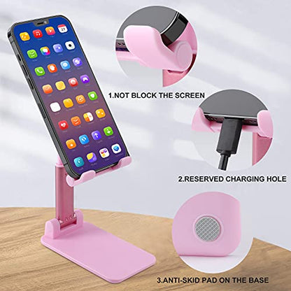 Cute Dog Wearing Headphones Phone Stand Portable Travel, Phone Holder for Desk Compatible with iPhone 17/16/15 Pro Max Air, Cell Phone Stand Adjustable Office Accessories - color: pink-style