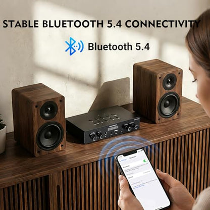 Studiofinix Bluetooth 5.4 Home Stereo Audio Amplifier Receiver, 4-Zone 8-Channel 60W x 8 Output,Optical/USB/Mic/Karaoke, Independent Zone Control, Multi-Room Audio for Home Theater and Studio