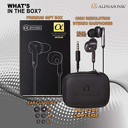 Alphasonik Premium In Ear Noise Isolating Headset Earphones/Earbuds/Headphones with Stereo Microphone & Remote Control Made for Apple iPhone iPad iPod Samsung Galaxy and More IOS/Android Smartphones - style: Black