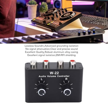 3.5mm Volume Control Box, Aluminum Alloy Passive Preamp with Stepless Knob, Independent L R Balance, Ground Isolation for CD Player Mixer
