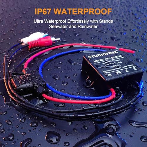 STUDIOFINIX Marine Bluetooth Receiver - IP67 Waterproof BT 5.3 Remote Wireless Connectivity, Stero Male RCA Output for Vehicle of Boat,UTV,ATV, Golf Carts,Motorcycles, Speakers