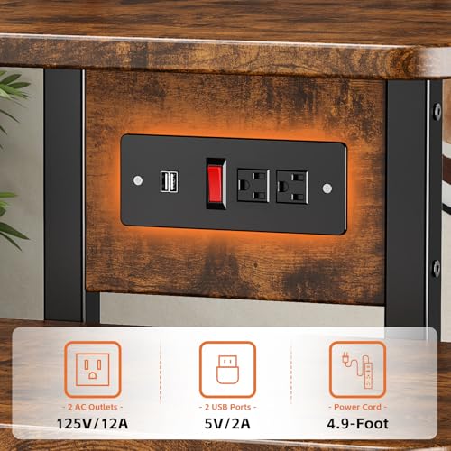 CABTE Mobile AV Media Stand with Outlets and 4 Rolling Caster Wheels | 4-Tier Rolling TV Stand for Gaming Console, Stereo, DVD Player, Sturdy Metal Frame, Versatile Living Room,Bedroom (Brown) - color: Retro Brown